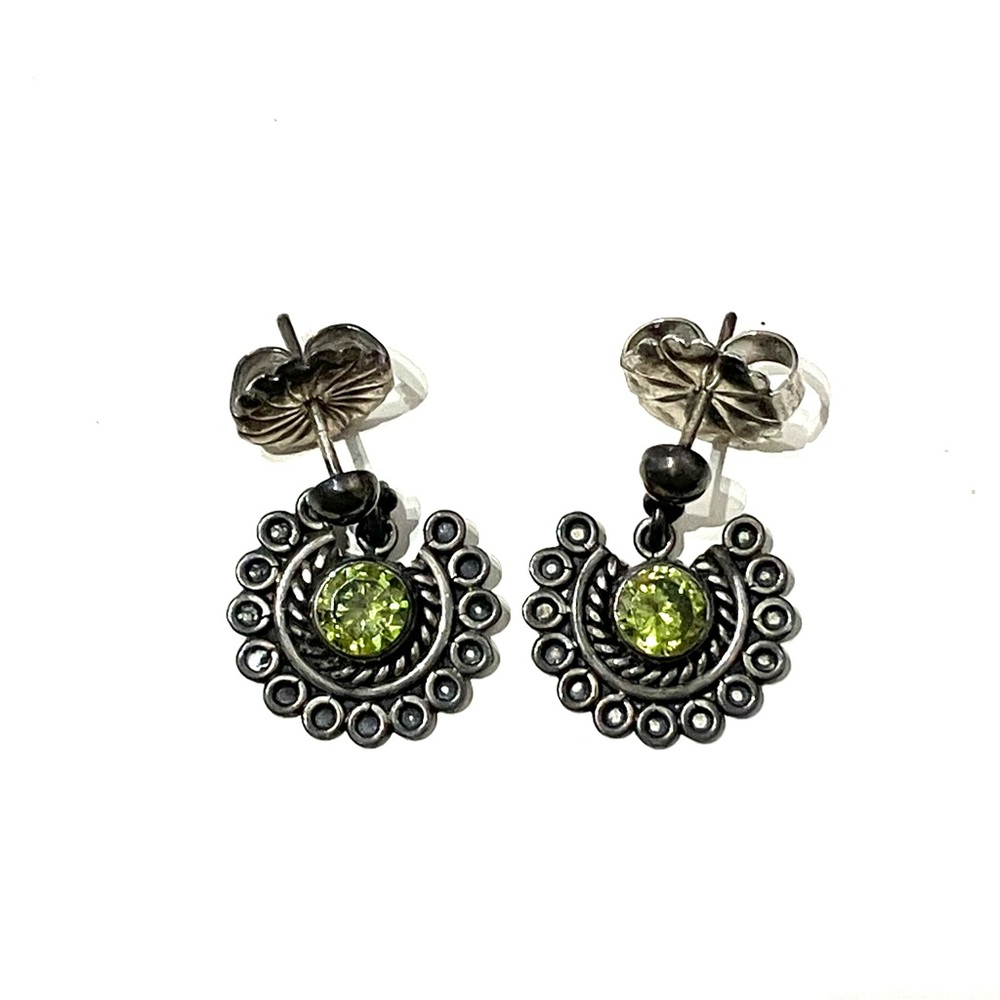 Blackened Sterling Silver Green Stone Earrings